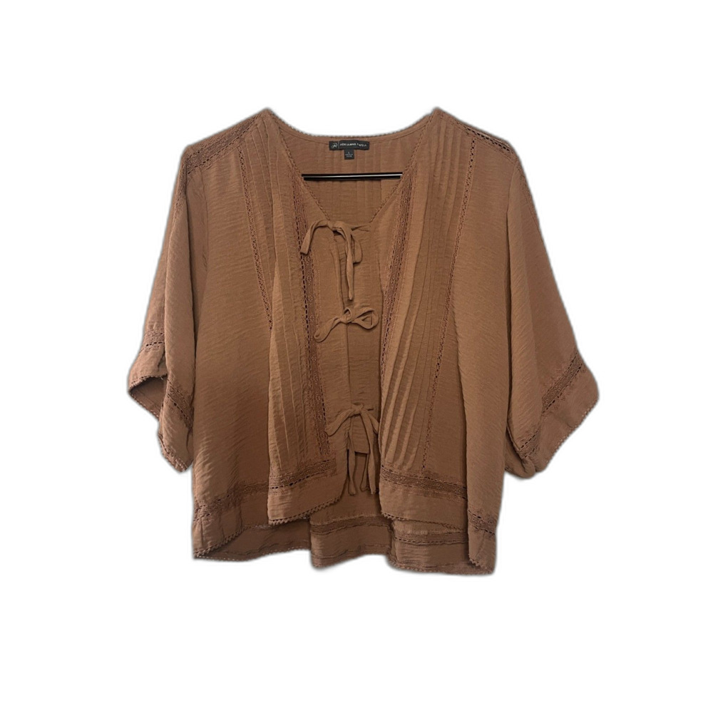 V-Neck Open Front Tie Blouse | Adriana Papell | L